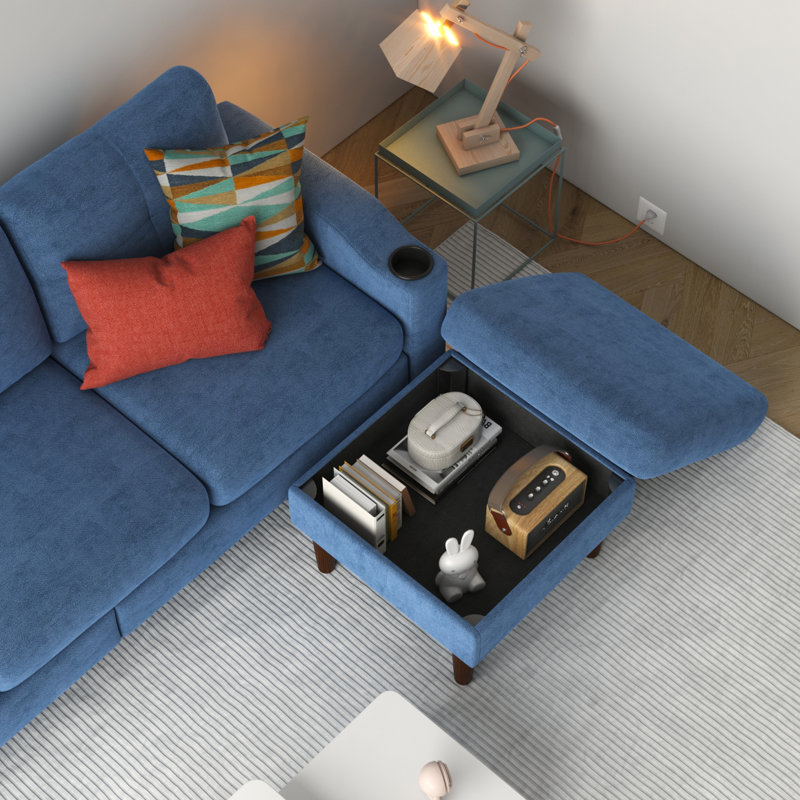 Canapé convertible moderne avec canapé en L et armoire de rangement, Marine