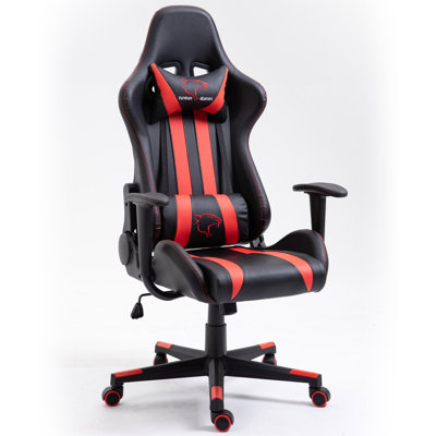 Inbox Zero Balazuc Adjustable Reclining Ergonomic Faux Leather Swiveling PC & Racing Game Chair in Red