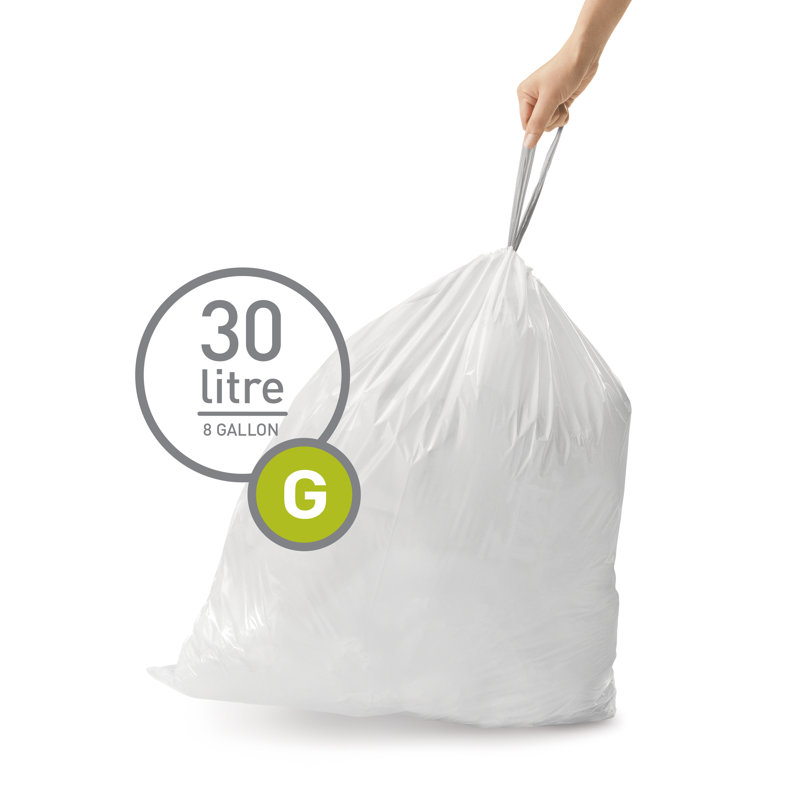 Simplehuman Code G Liners, Pack Of 60 Liners, 50% Recycled Custom Fit Bin Bags, 30L, White
