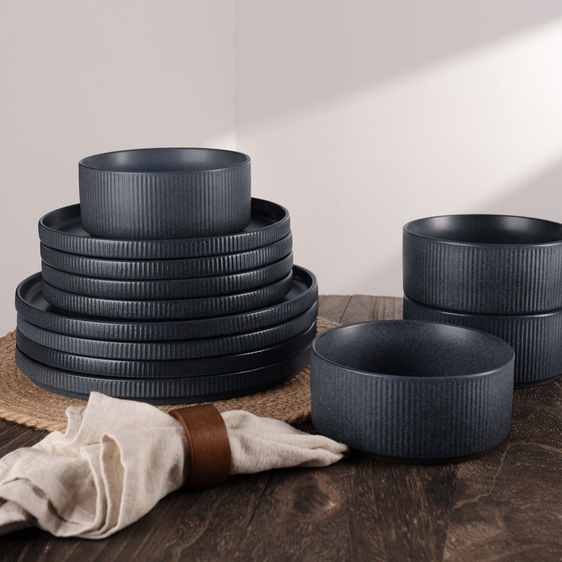 Piece Stoneware Dinnerware Set - Service for 6, Matte Black