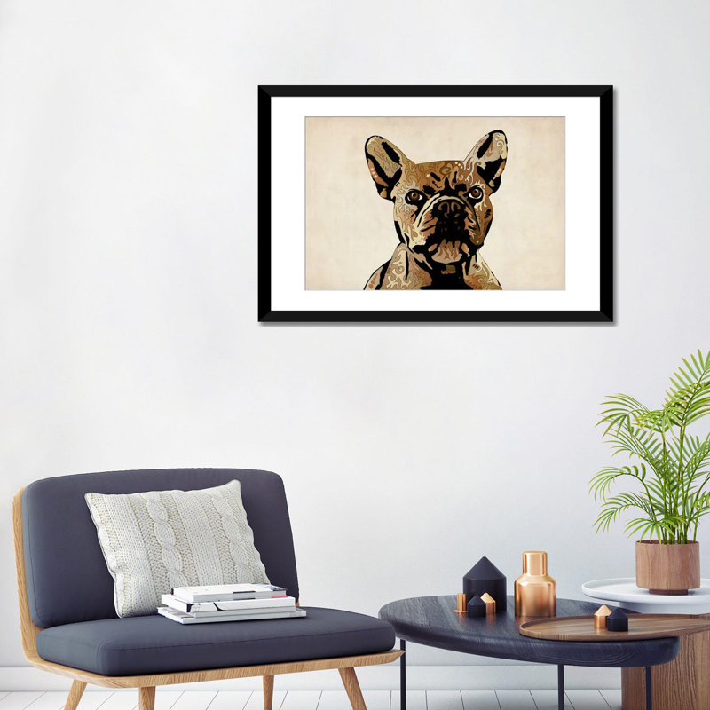 « french bouledogue », impression sur toile michael tompsett, H 24 po x l 32 po x P 1 po, Papier d'art encadré noir, Blanc