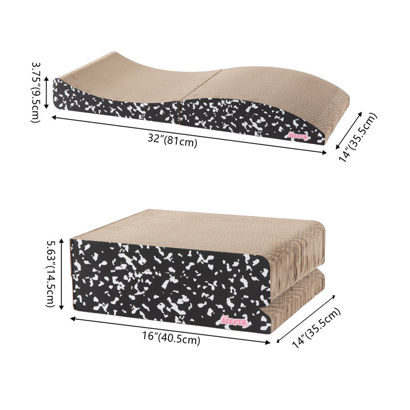 Griffoir pliable moderne en carton Elmin de 32 po avec herbe à chat, Black/White