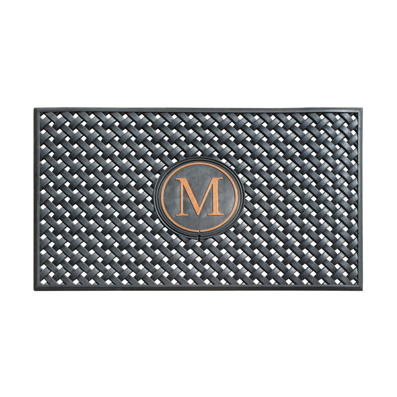Tapis d'entrée grand motif monogramme, 24 po x 39 po, caoutchouc naturel, noir, M