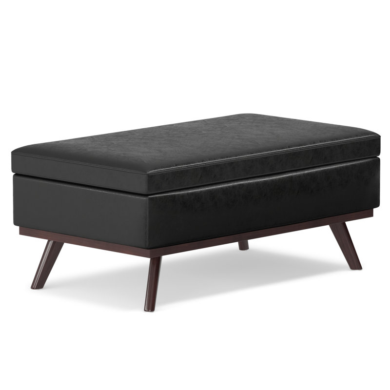 Repose-pieds capitonné rectangulaire en cuir végétalien Mid-Century avec mousse à haute densité Owen, Noir patiné