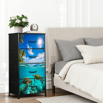 4 Drawer Dresser for Bedroom, Narrow Chest of Drawers, Wooden Top and Study Iron Frame 18"x37.5"-(WxH)