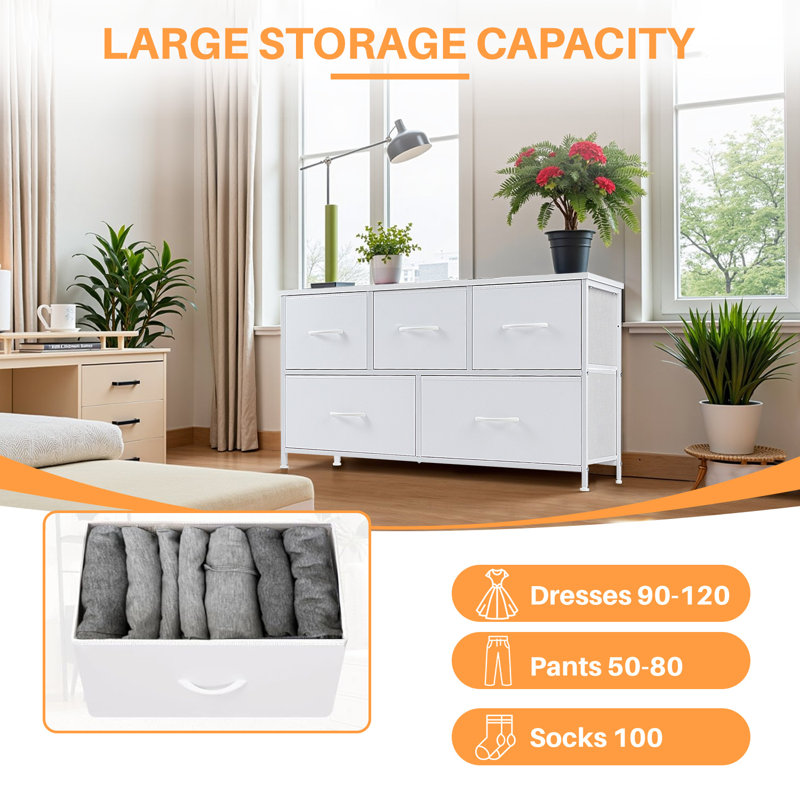 Commode de chambre avec 5 tiroirs Atre, Blanc