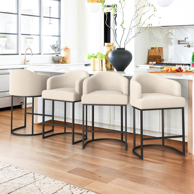 Upholstered 27" Bar&Counter Stool With Metal Frame, Linen