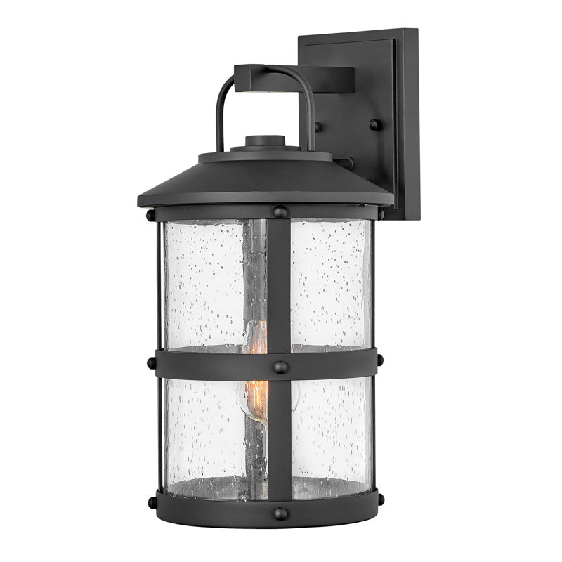 Lakehouse Aged Zinc/Driftwood Gray Seeded Glass Outdoor Wall Lantern, Black, 17.25" H x 9" W x 10.5" D