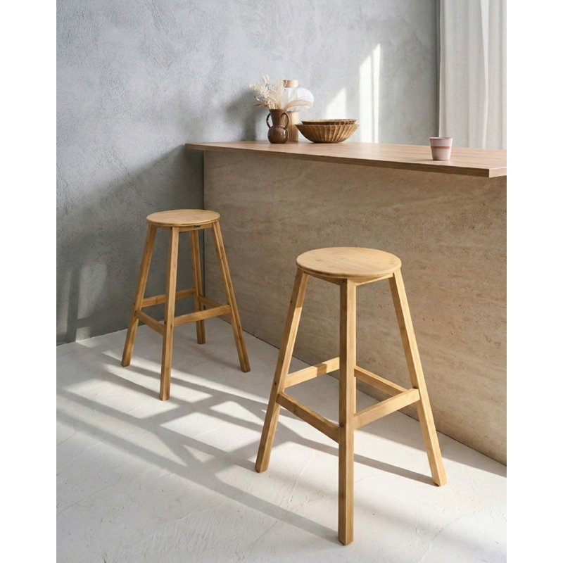 Counter Stool with Solid Wood Frame, Light Brown