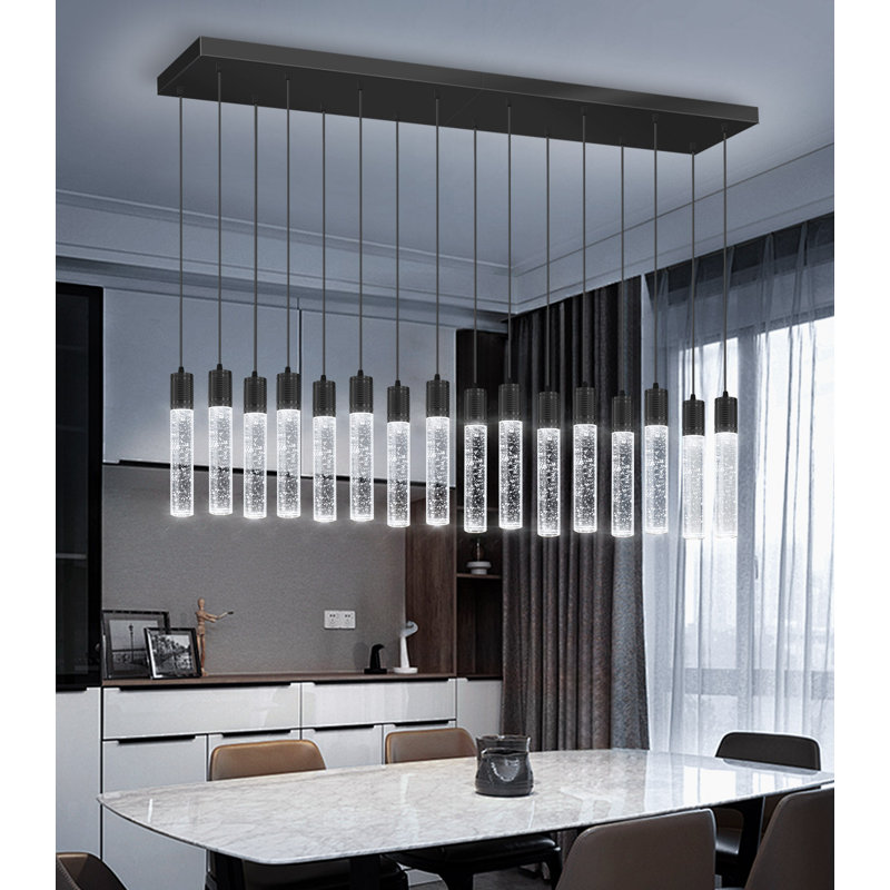 16-light Modern Crystal Rectangular Chandelier Black, Matte Black