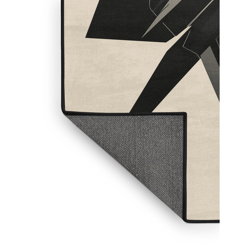 Soft Plush Efimov Stealth Jet Airplane Sleek & Chic Modern Area Rug in Beige – Black Binding, 8x12