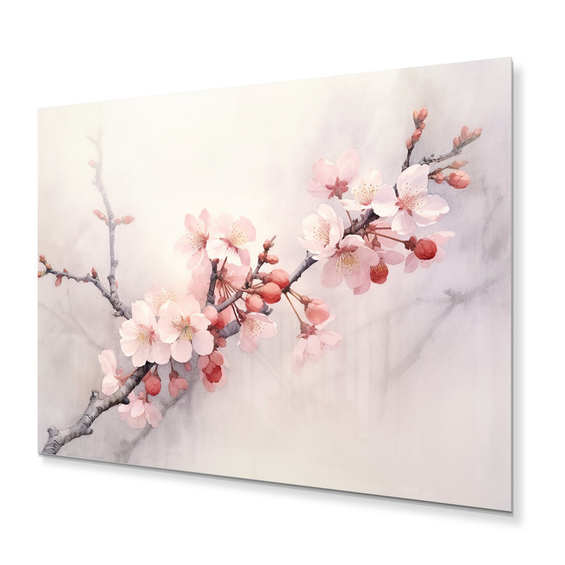 Fleurs de cerisier roses minimalistes II, H 12 po x l 20 po x P 1 po