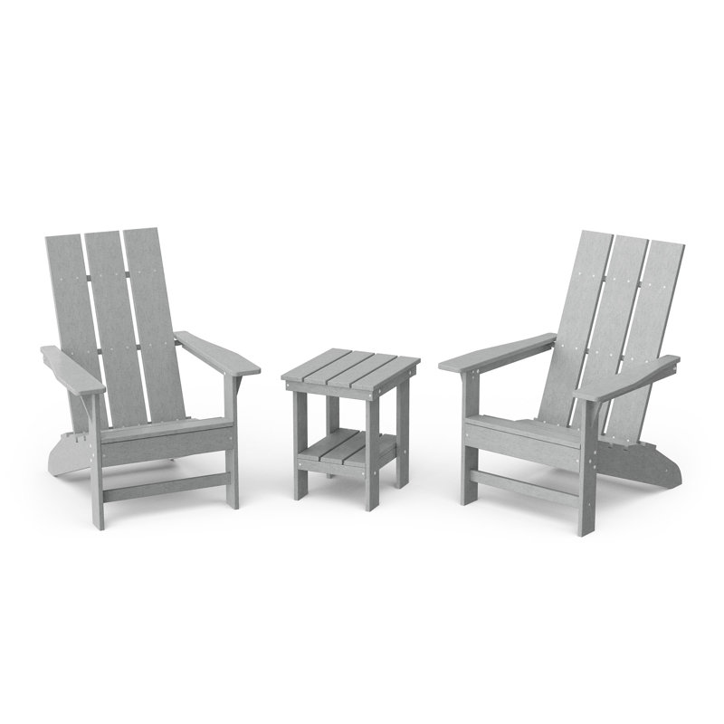 Avilez 3-Piece Modern Adirondack Set With Side Table, Light Gray