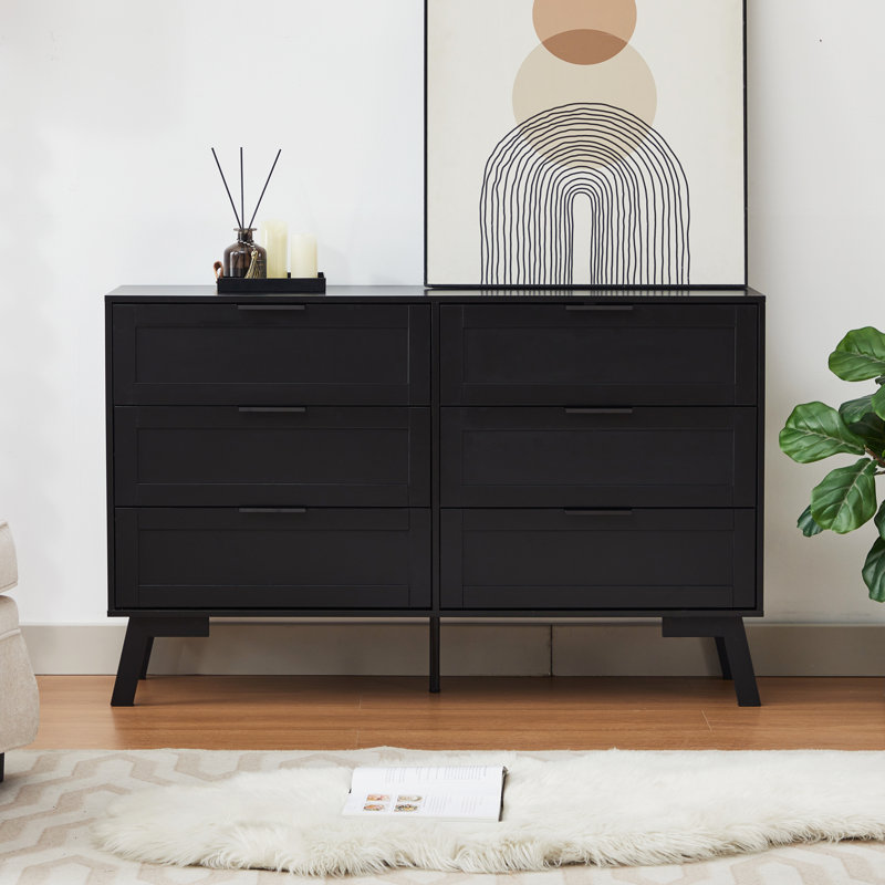 Cailan 46.9" Wide 6-Drawers Accent Chest, Black