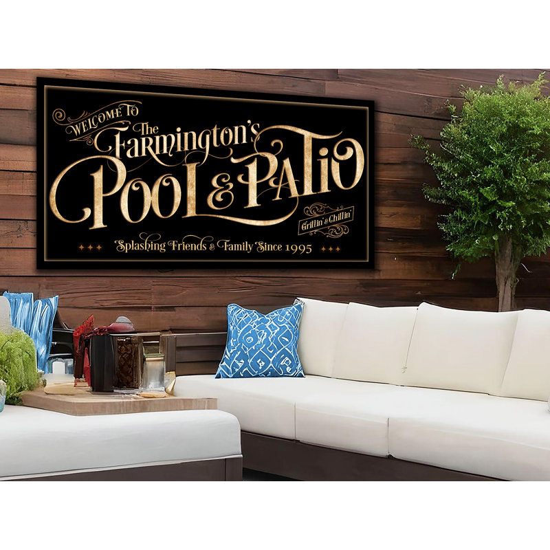 Nom de famille de piscine et de patio personnalisé sur métal, H 20 po x l 40 po x P 0,04 po, Oui