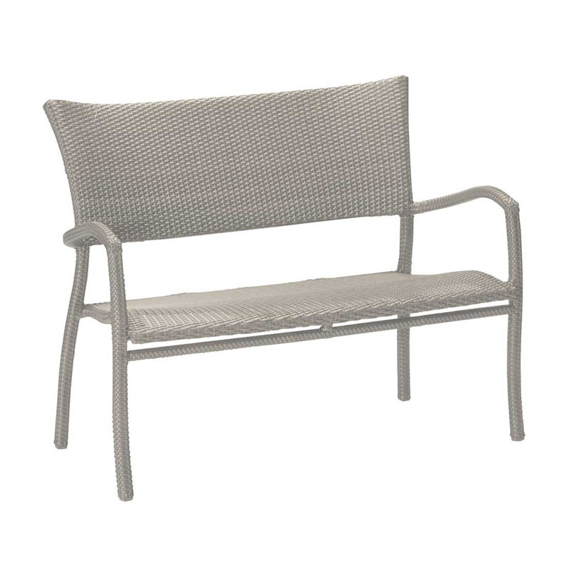 Skye Wicker Garden Bench, Black Walnut, Rollo Cream InsideOut® Linen, No Welt