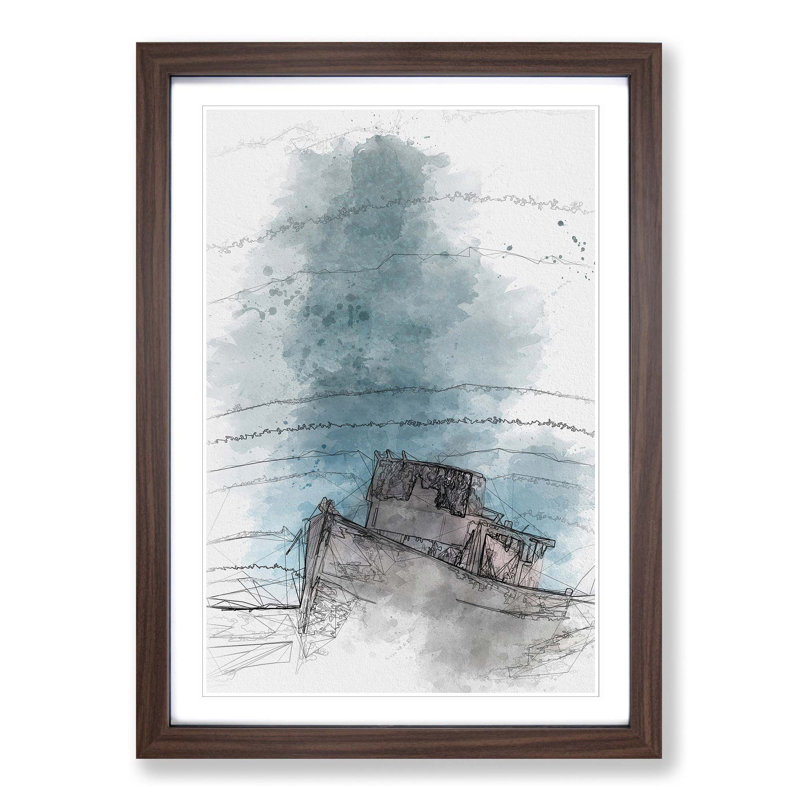 Stranded Boat upon the Beach in Abstract - Picture Frame Graphic Art Print, Walnut Framed, 48cm H x 36cm W x 2cm D
