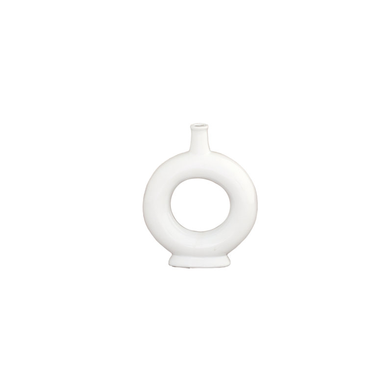 Ceramic Ring Vase Gloss Finish White-8.00"H