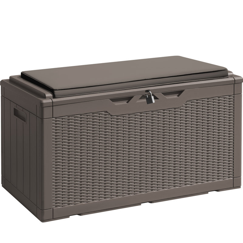 GUNJI 48'' W 102 Gallons Water Resistant Resin Lockable Deck Box, Brown
