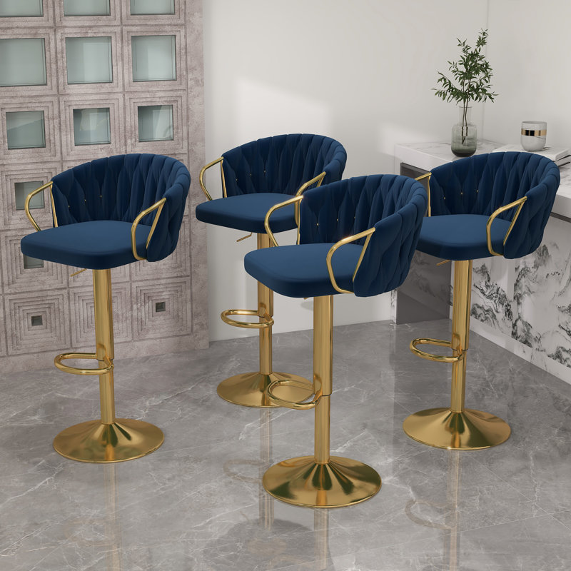 Christal Cerelly Height Adjustable Swivel Bar Stool, Navy Blue
