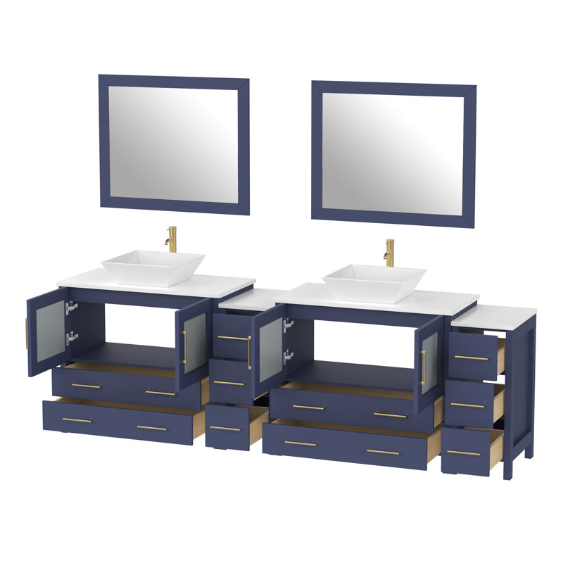  Framed 96" Double Bathroom Vanity Set with Mirror, Blue
