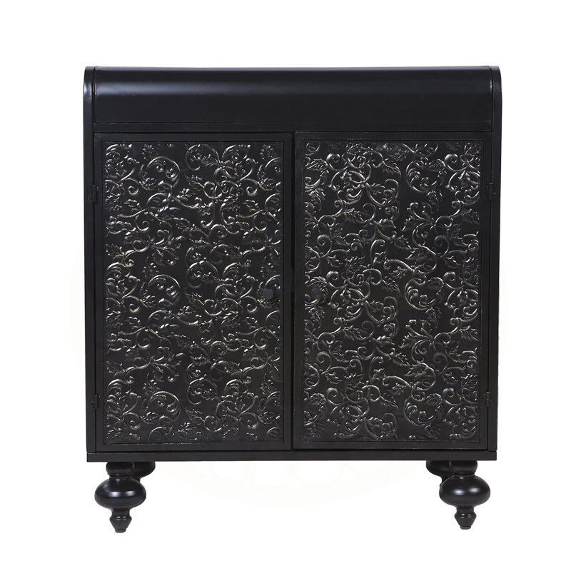 Art Accent Cabinet With 2 Doors, Sideboard Buffet Cabinet with Storage, Distressed Decorative Storage Cabinet With Embossed Pattern For Entryway Living Room Dining Room, Black