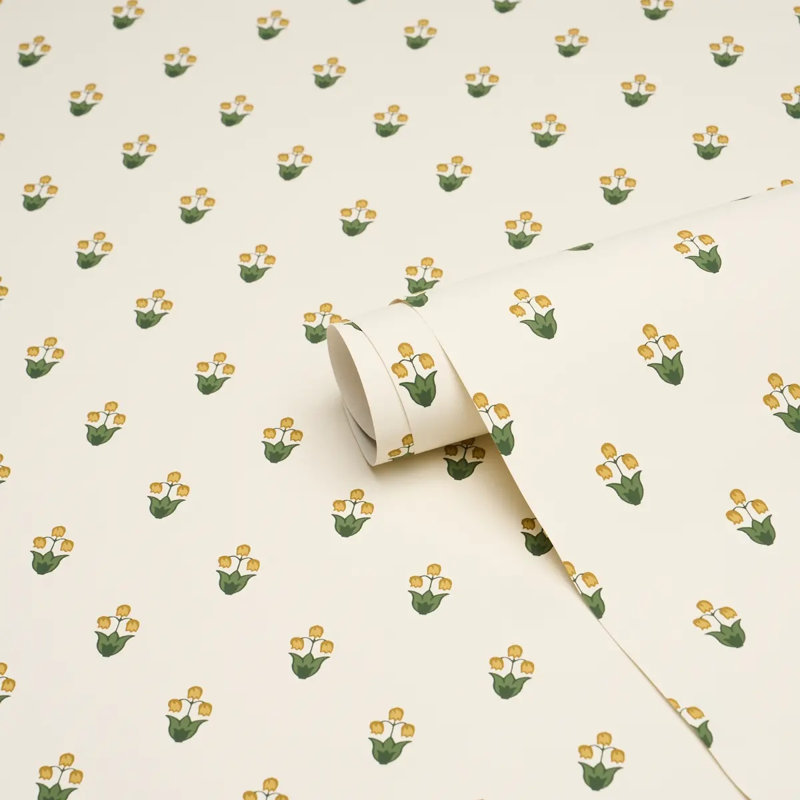 Moira Floral Wallpaper Roll, Ivory/Yellow/Green