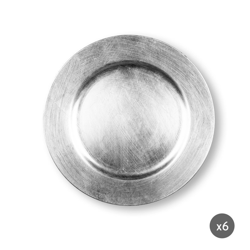 Set Of 6 Round Gold Charger Plate, Silver