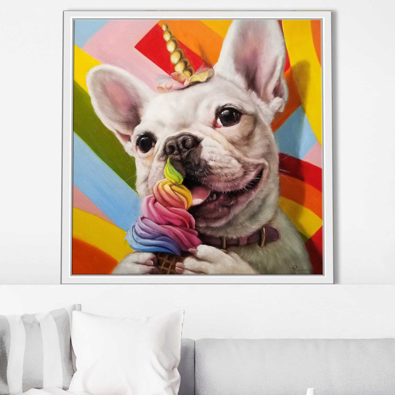 Rainbow Party par Lucia Heffernan - Peinture, Cadre flottant blanc, H 21,5 po x l 21,5 po x P 2 po