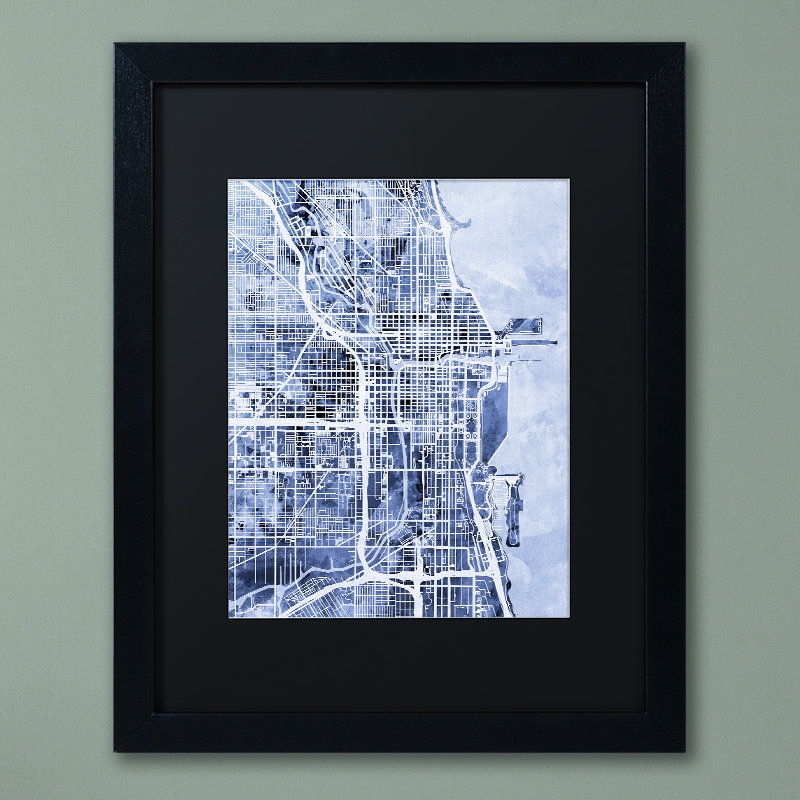 « chicago street map 2 », impression encadrée, H 14 po x l 11 po x P 0,5 po, Cadre noir, Noir