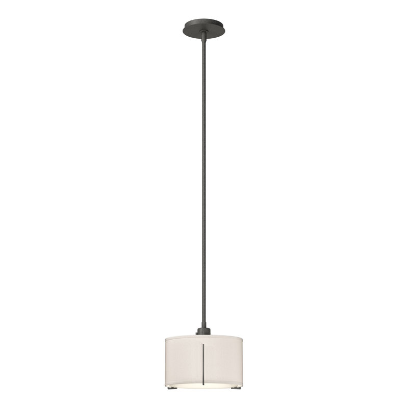 Exos 3 - Light Unique/Statement Drum Pendant, Natural Iron, Flax Shade, Small