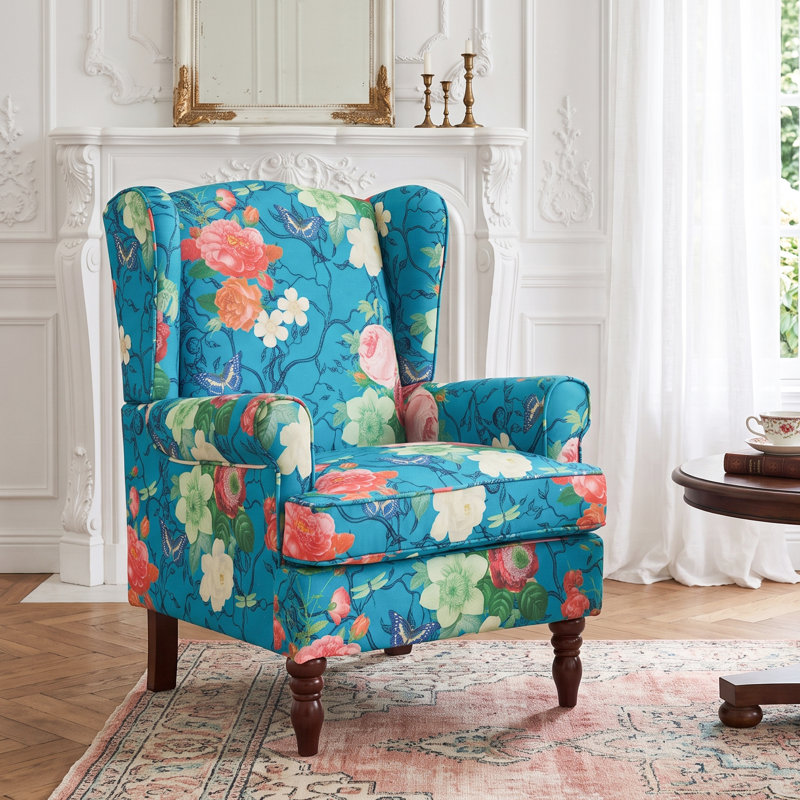 Devonn Upholstered Accent Chair, White/Green/Red Floral