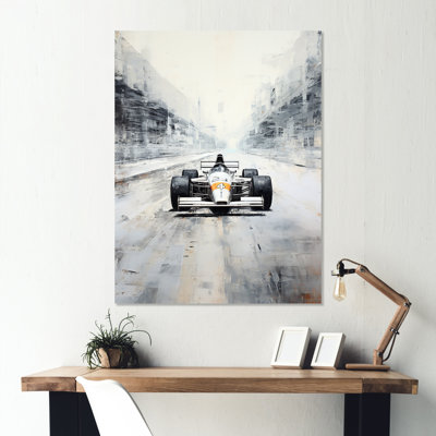 Gris, voiture de course rétro, art mural en métal III