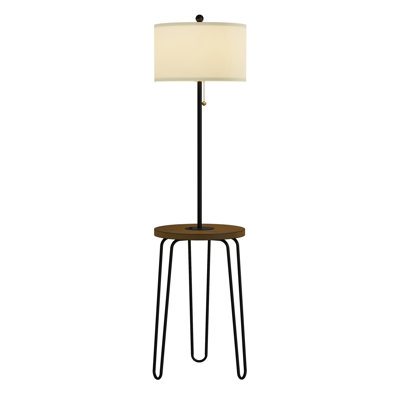 Trefann Floor Lamp with Table - Mid-Century Modern Nightstand with USB Port and Hairpin Legs