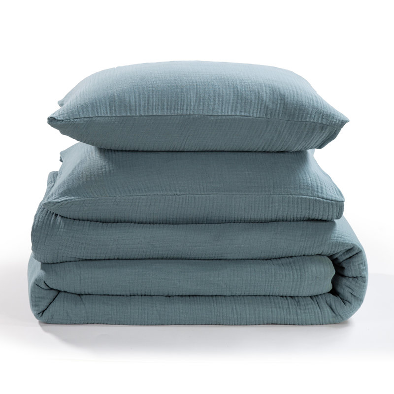 Ensemble d'édredon en coton, Édredon pour très grand lit + 2 taies décorativ, Bleu tempête