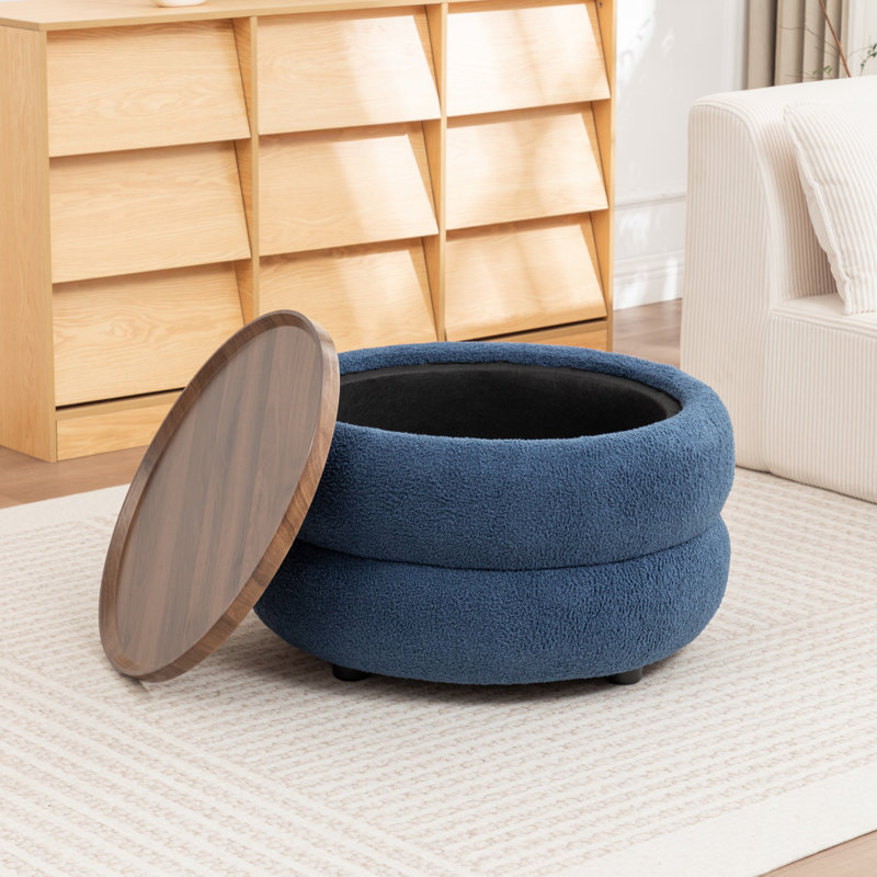Upholstered Round Storage Ottoman, Navy