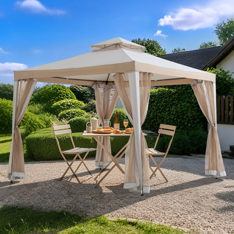 Pavillon de jardin à toit souple Sunjoy, Gris / Kaki, Bordure de jardin x 10 pi,