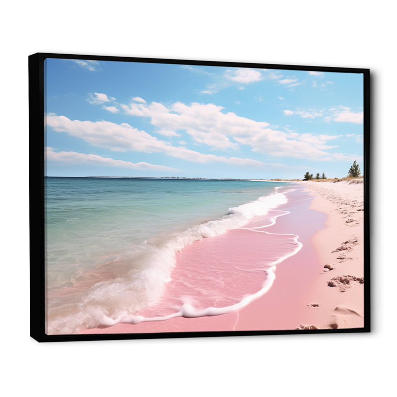 «Pink Minimalisme Beach Landscape I - Coastal Beach», art mural encadré, H 12 po x l 20 po x P 1 po, Cadre flottant noir