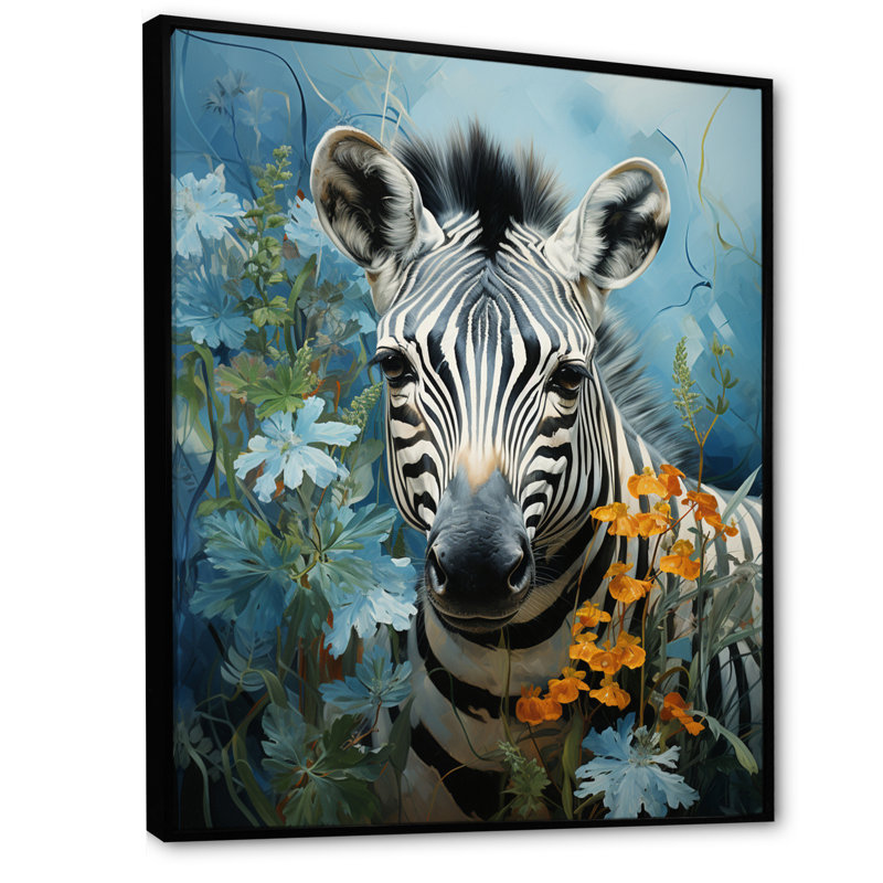 Zebra Canvas Wall Art, Wildlife Animal Portrait Print - Zebra Zenith Portrait, Black, 32" H x 16" W x 1" D