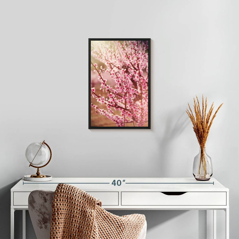 Sakura rose ensoleillé, 13 po x 19 po, Cadre flottant noir