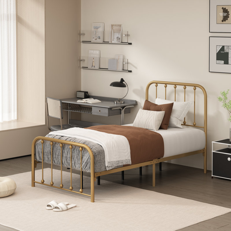 Keyesport Metal Platform Bed, Twin, Gold