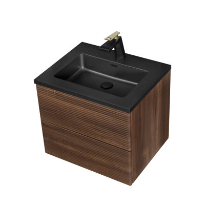 Canal 24-inch W x 19-inch D 2-Drawer Floating Bathroom Vanity with Single Sink and Black Engineered Quartz Countertop