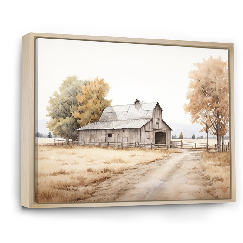 Paysage de grange, minimalisme, paysage - art mural de grange, Cadre naturel flottant, H 16 po x l 32 po x P 1 po