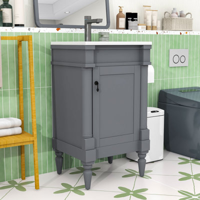 Meuble-lavabo autoportant avec lavabo en céramique et rangement spacieux rétro