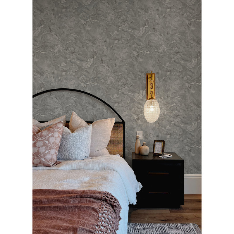 Meness Abstract Metallic Wallpaper Roll, Gray