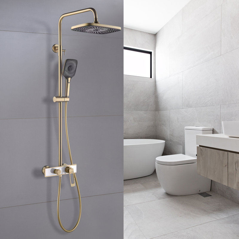 Modern Rain Shower System Combo – 12” Rainfall Head, Handheld Sprayer & Tub Spout, All-in-One Shower Faucet Set with Valve