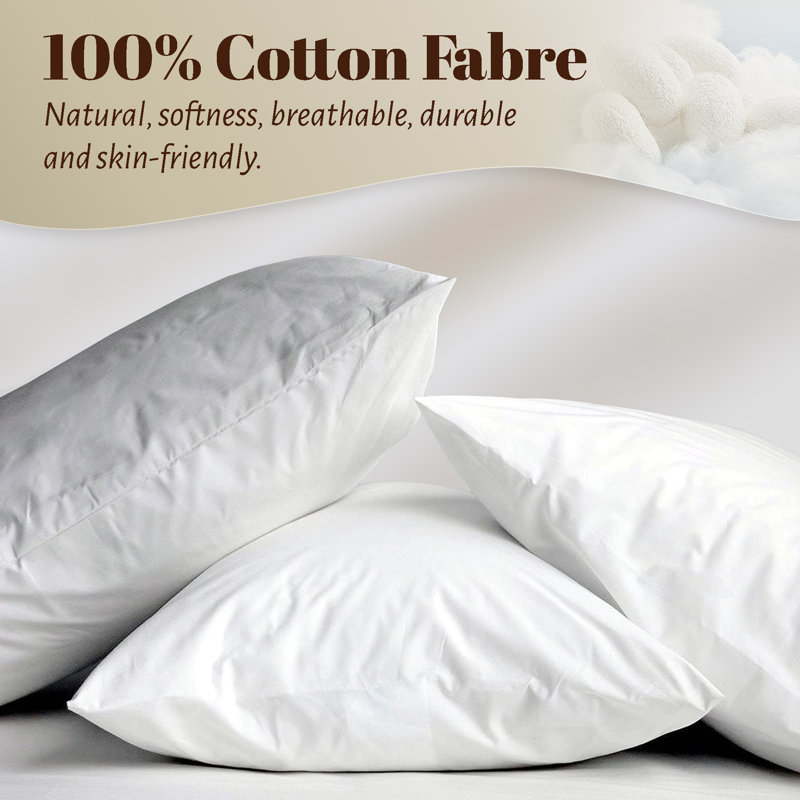 100% Cotton Shell Feather Down Soft Medium Throw Pillow Inserts(Set of 2), 22"H x 22"W