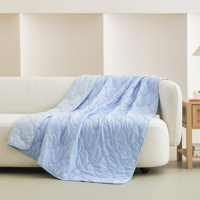 Cozy Bliss Reversible Cooling Blanket, Lightweight Soft Breathable Cooling Throw for Bed, Sofa & Dog Bed, 90" L x 80" W, Blue