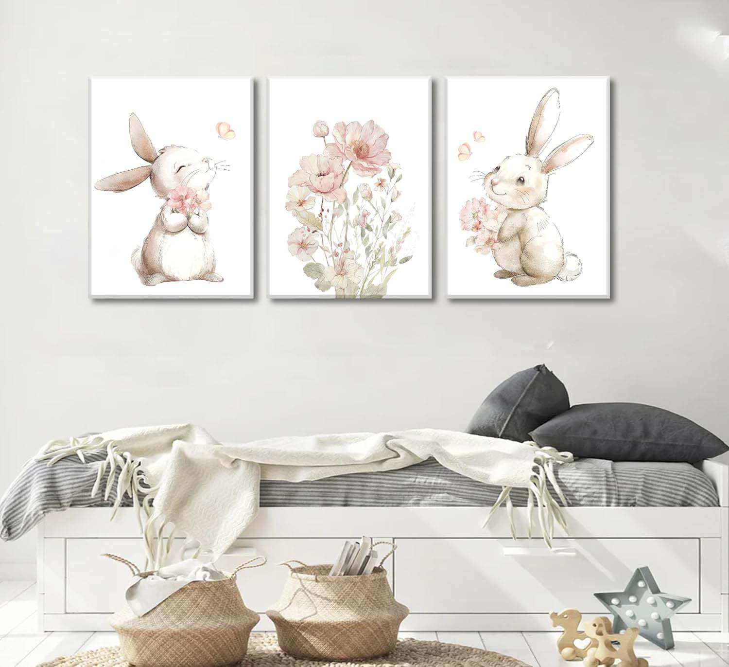 Harper Orchard Pink Girl Nursery Bunny Canvas Wall Art Cute Rabbit ...