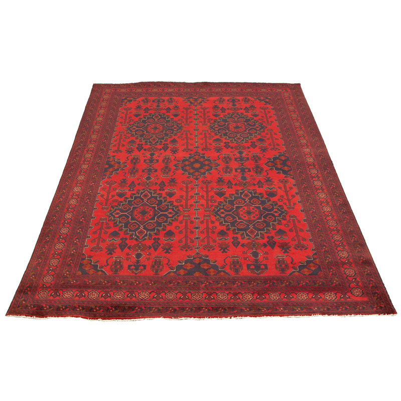 Tapis unique en laine noué à la main style Esari des années 2010 de 6 pi 5 po x 9 pi 9 po rouge Quay